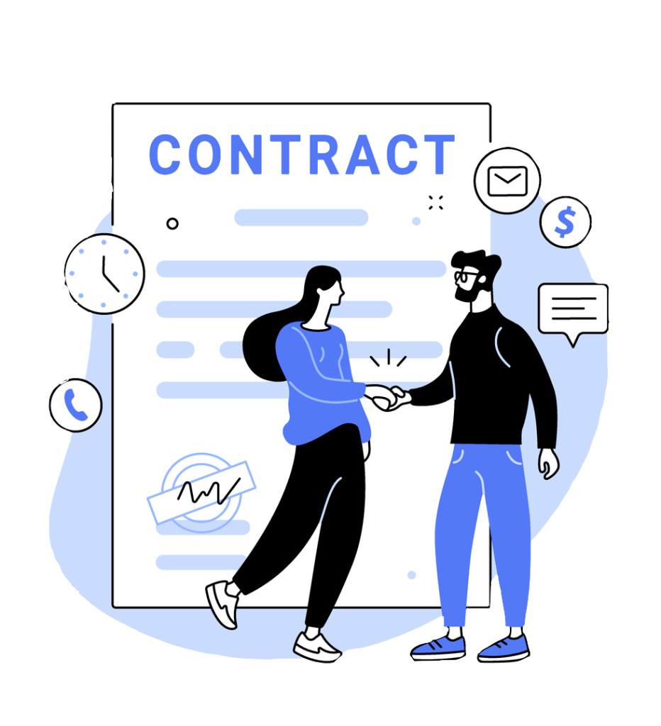 graphic of a new employee completing new hire contract at a staffing agency